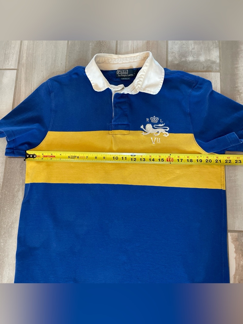 VTG Polo Ralph Lauren Mens Polo Shirt SZ Large Rugby "3" Blue Yellow Lion Crest - Picture 10 of 16